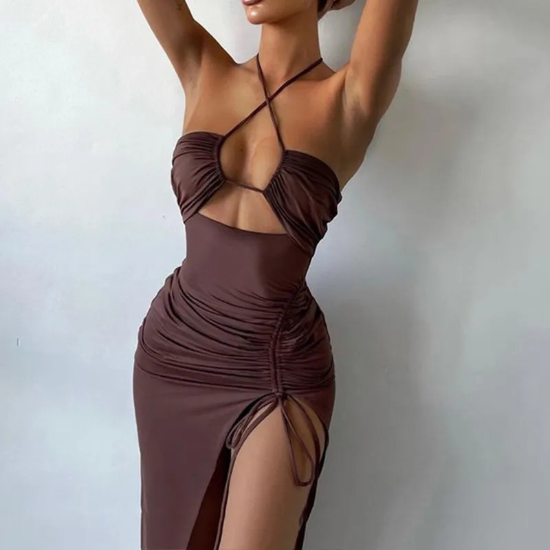 Fashionable and sexy split dress womens summer black sleeveless backless hollow party lace camisole ultrathin elegant 250320