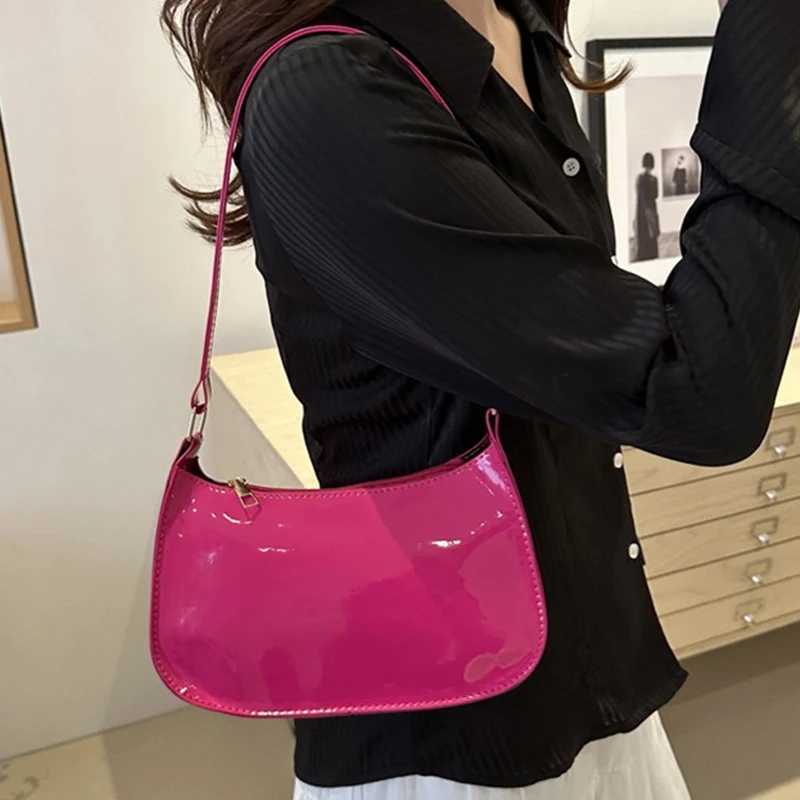 Retro solid color PU leather shoulder underwear bag womens patented leather handbag Korean fashion homeless bag Y250320
