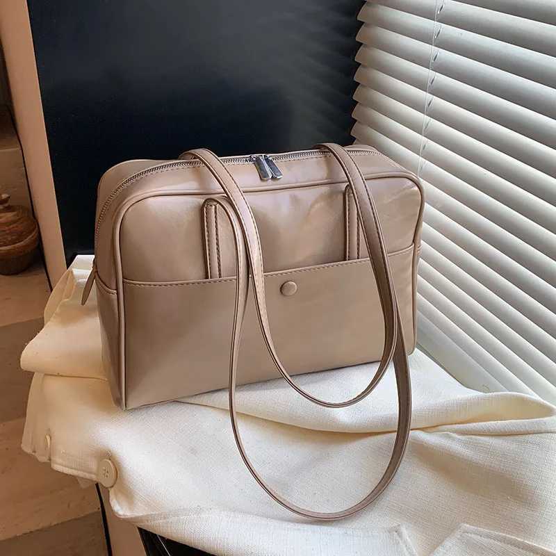Simple solid color PU leather large capacity womens handbag shoulder bag Y250320