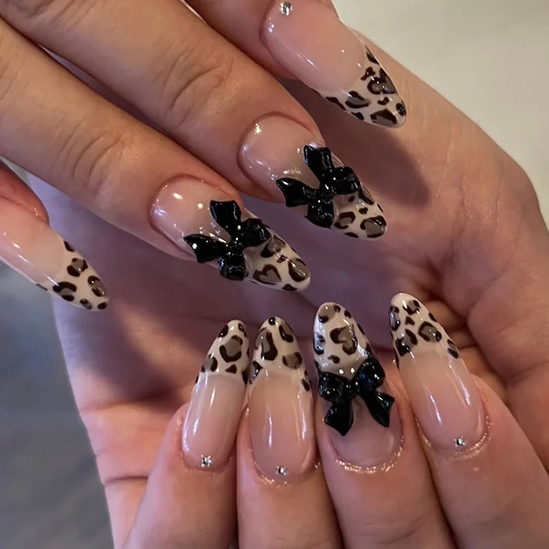 24Pcs Pink French Style Fake Nails 3D Bowknot s Short Square Press on Nails Sweet Korean Fashion False Nail for Women Girl 250319