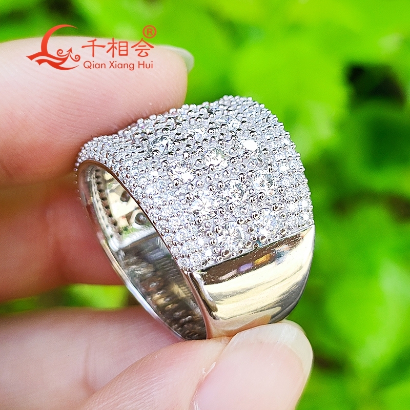 16.5mm sector round around ring Sterling 925 Silver Moissanite Ring Men women Diamonds Male fine Jewelry gitf wedding
