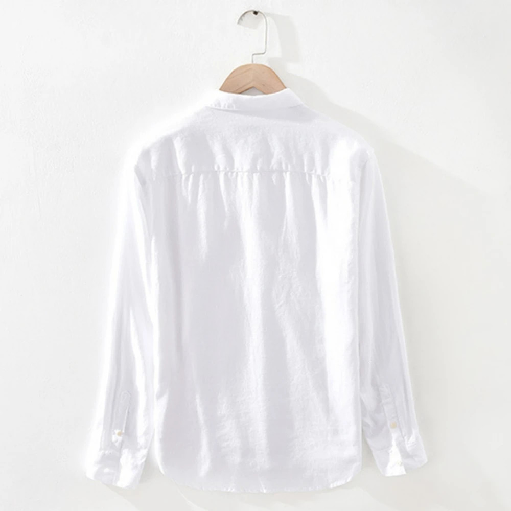 Spring Linen shirt for men long sleeve mens clothes freshness regular white Casual shirts Loose and breathable solid mens tops 250320
