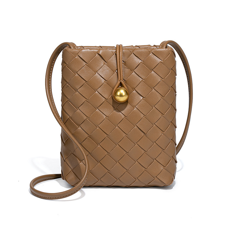 2025S Fashion Designer Fashionable Mini Vertical Woven Phone Bag Versatile Crossbody Wallet Niche Texture Trendy Single Shoulder Women S Bag