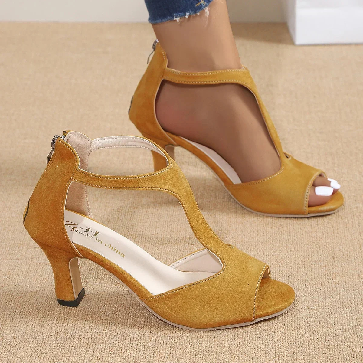 Size 45 pairs of sandals for women style simple back zipper fish mouth high heels summer fashion slim 250321BJ - view 5