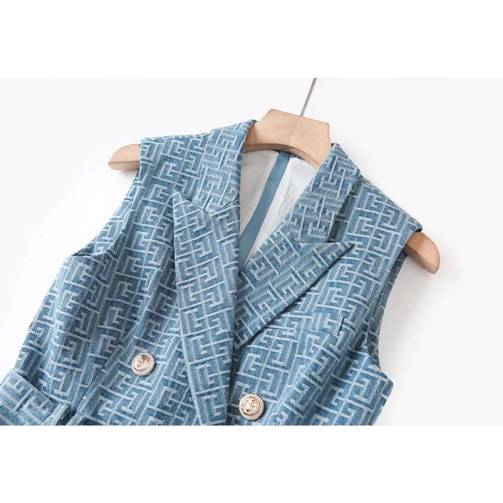 Summer New High-Quality Sleeveless Herringbone Lace Up Denim Fabric High Street Style Dress