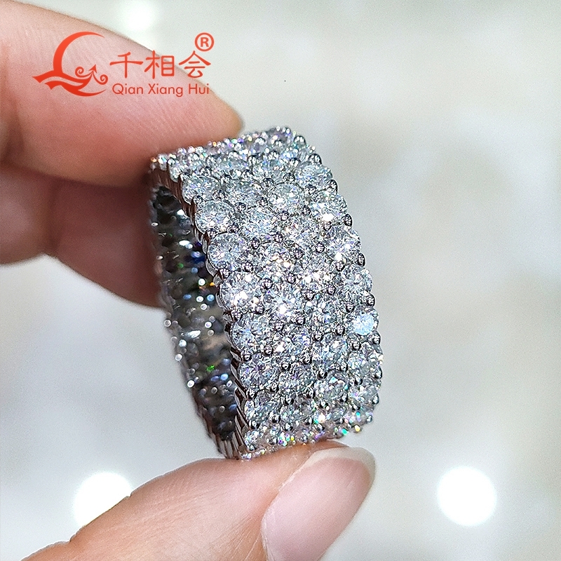S925 Silver 3mm four rows 3.5mm three rows full round d vvs white Moissanite ring Men women Ring Luxury Style