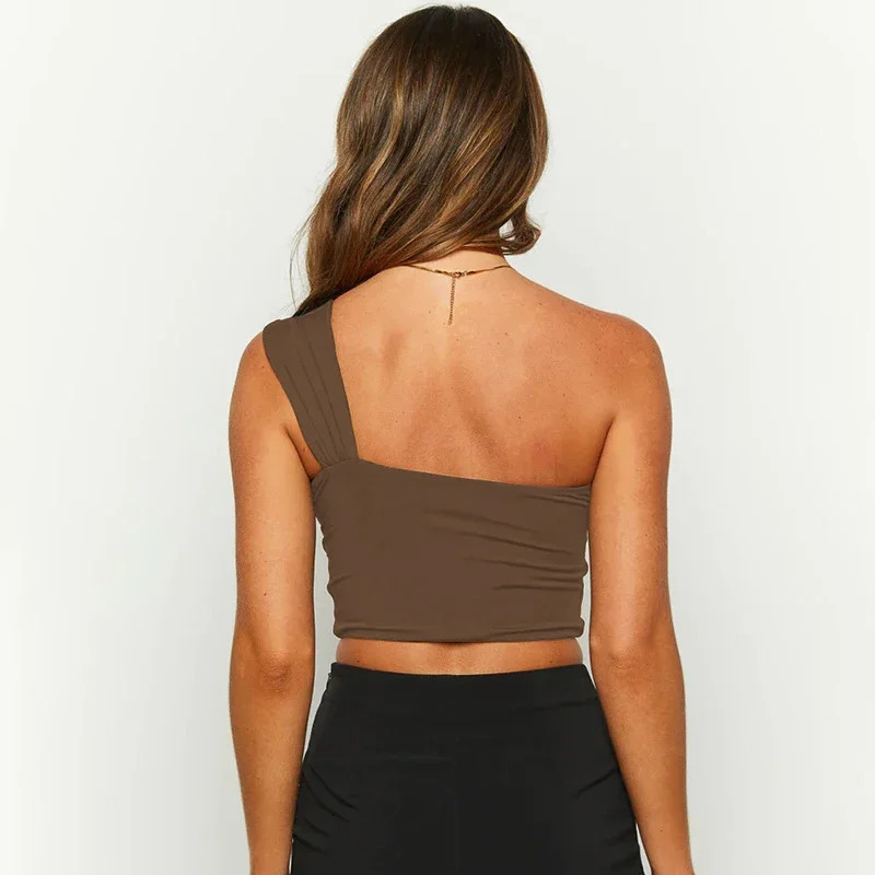 Summer Womens Girl Nightclub Top Sexy One Shoulder Tight Hollow Open Short Back Bar Camis 250320Z