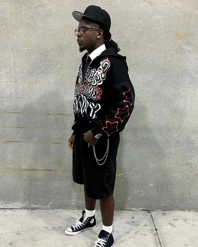 American Trendy s High Street Loose Casual Cartoon Printed Zipper Hoodie Men Y2k Hiphop Rock Oversized Sweatshirt Women 250317