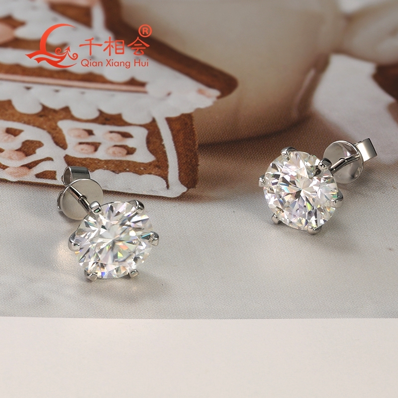 8mm round Classic 6 Claw earrings 925 silver D VVS white color moissanite stone ear stud for datting jewelry gift