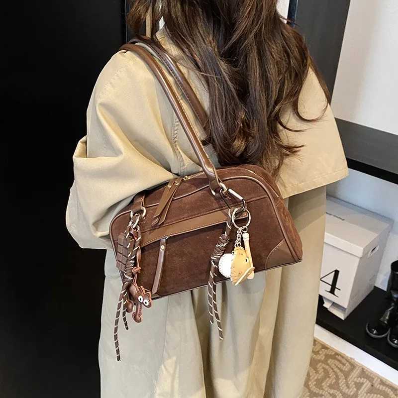 Retro Small NUBUCK Underarm Bags Women Autumn Winter 2024 New Y2K Korean Fashion Trend Shoulder Bag Lady Simple Solid Handbags Y250319