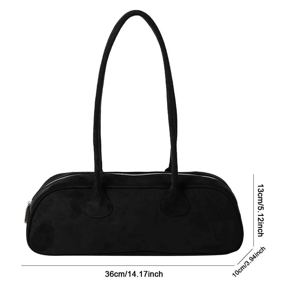 Women Suede Boston Zipper Shoulder Bag Bowling Handbag Clutch Purse for Shopping Travel Y250319