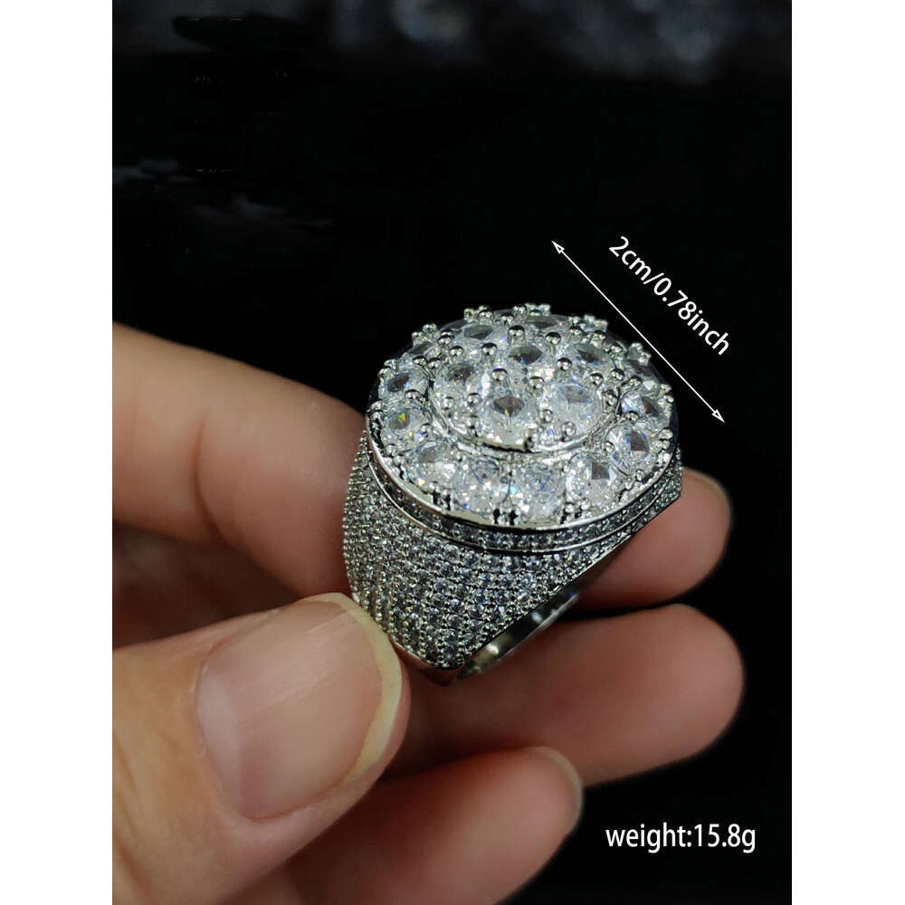 Hip hop trendy copper material, real gold, electroplated flower diamond, men's ring, personalized accessory