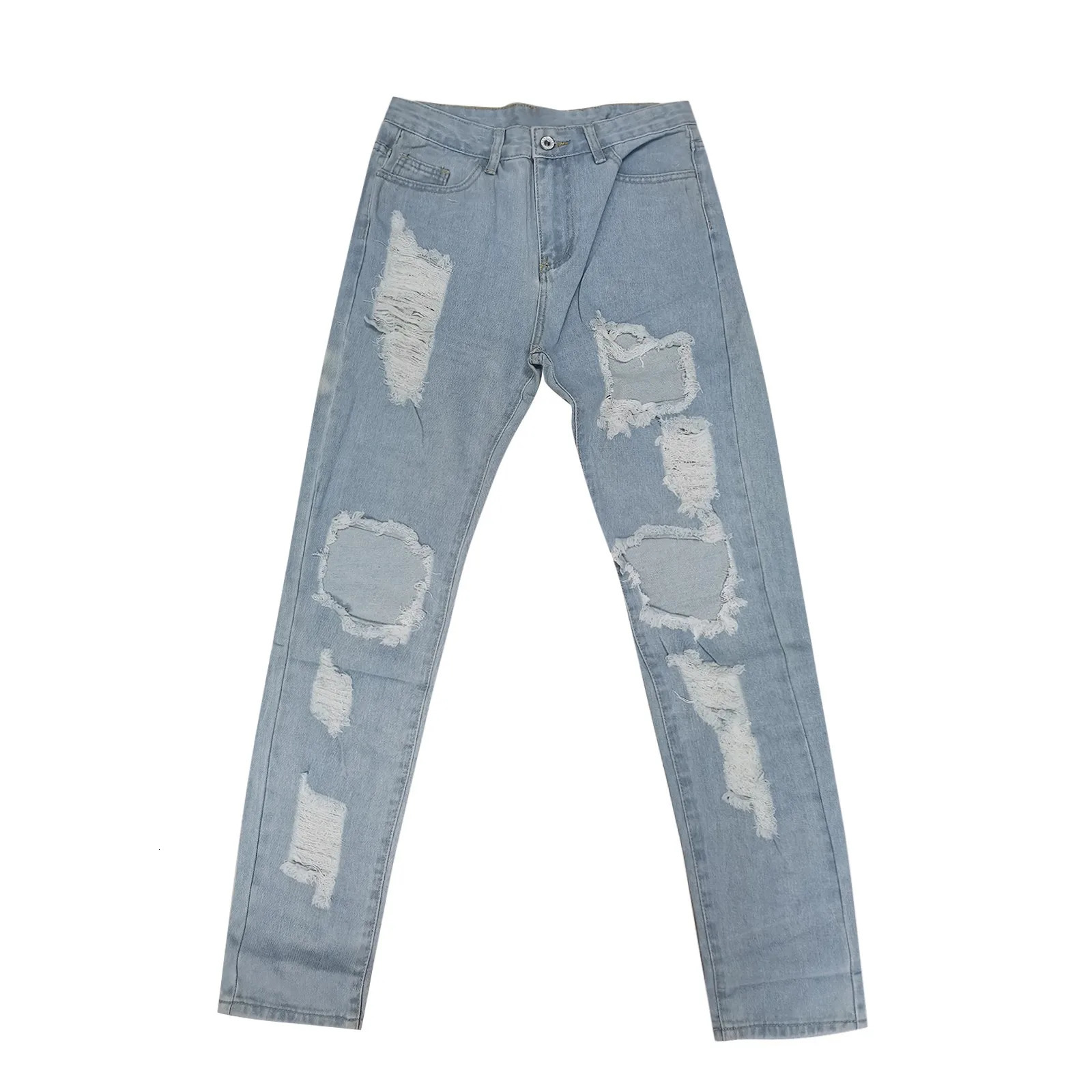 Hole Denim Womens Jeans Buttocks Ripped Jeans Street Style Vertical Tube Denim Pants Frayed Tassel Ripped Jeans Japanese 250320