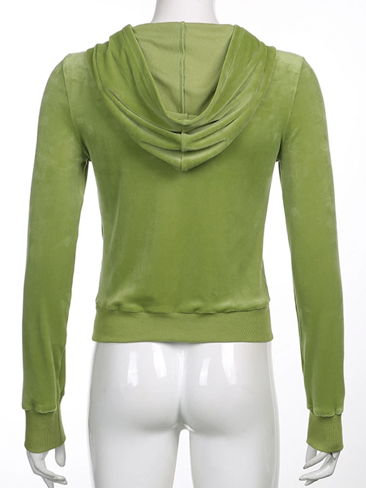 Sweetown Pink Sweet Cute Velvet Y2K Crop Hoodies Women Zip Up Hooded Jacket Pullover Vintage Aesthetic Casual Green Sweatshirts 250320