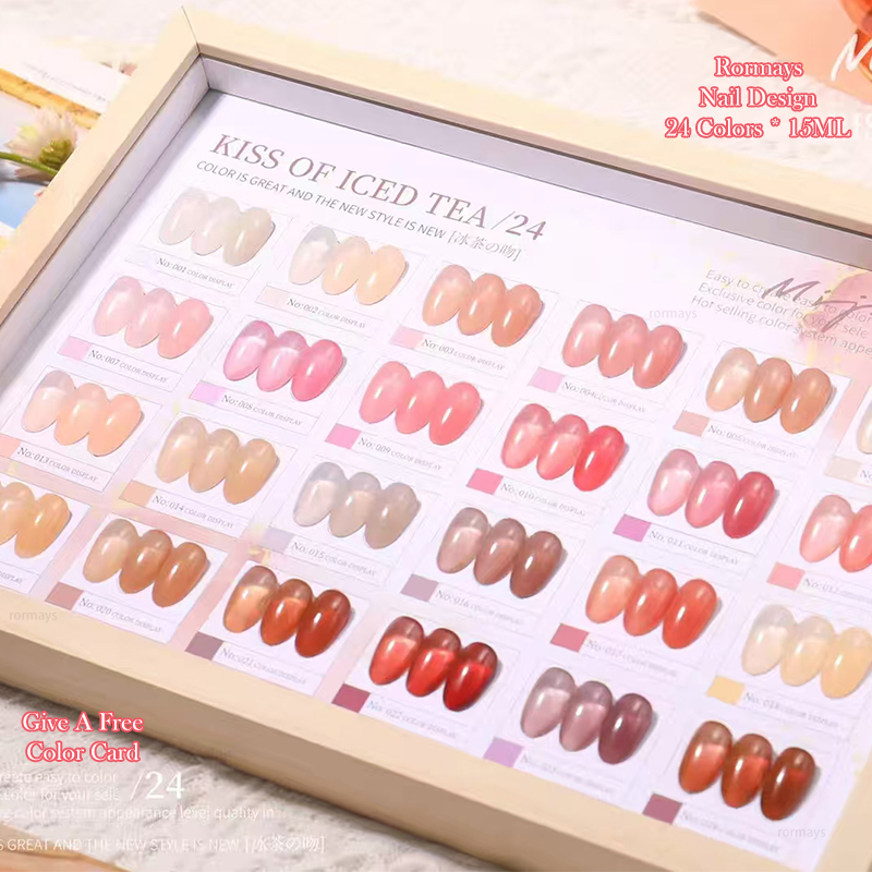 Rormays Pink Jelly gel Polishing 24PCS Mixed Clearcoat Durable Soaking Ice Penetrating Nude Peach UV LED Nail Primer 15ML Salon Nail Wholesale Factory