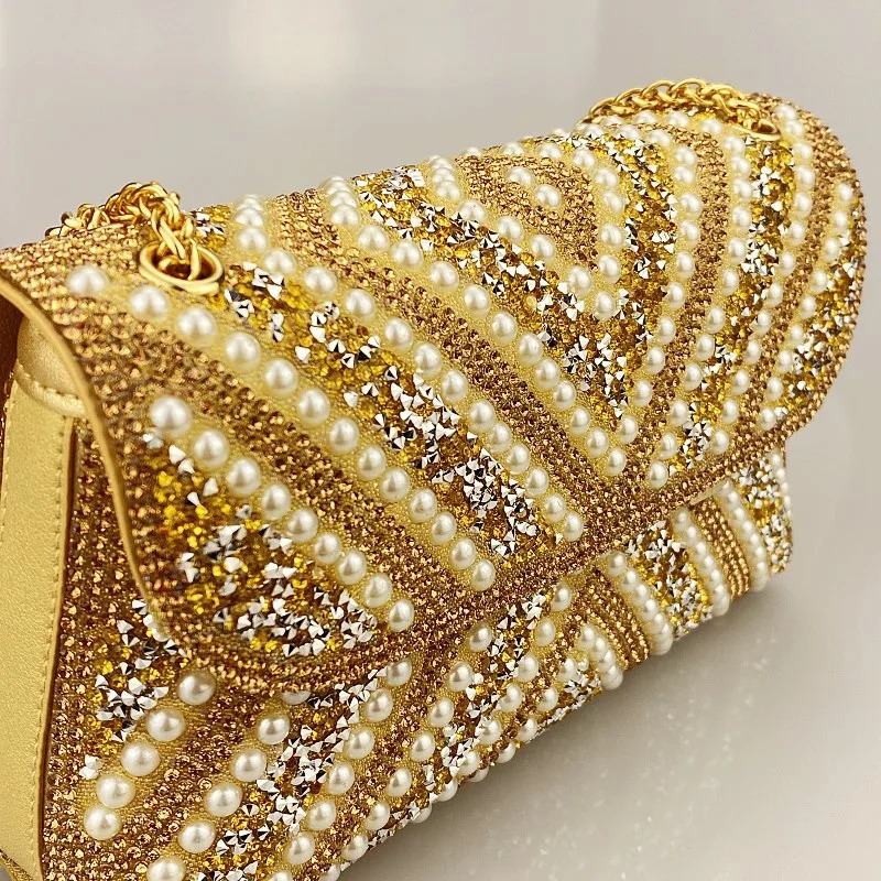 Exquisite Gold Purse Luxury Designer Handbags High Quality 2024 Triangle Designer Pearl Bag Color Contrast Evening Bags R250321