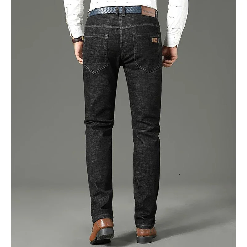 Spring Mens Chic Stretch Business Jeans Fashion Comfortable Denim Fabric Trousers Korean Solid Straight Leg Casual Pants Male 250320