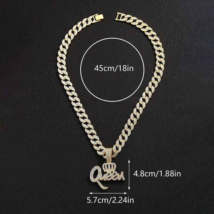 Hot selg hip-hop zinc alloy crown QUEEN letter full dia pendant with temperament and personality necklace jewelry