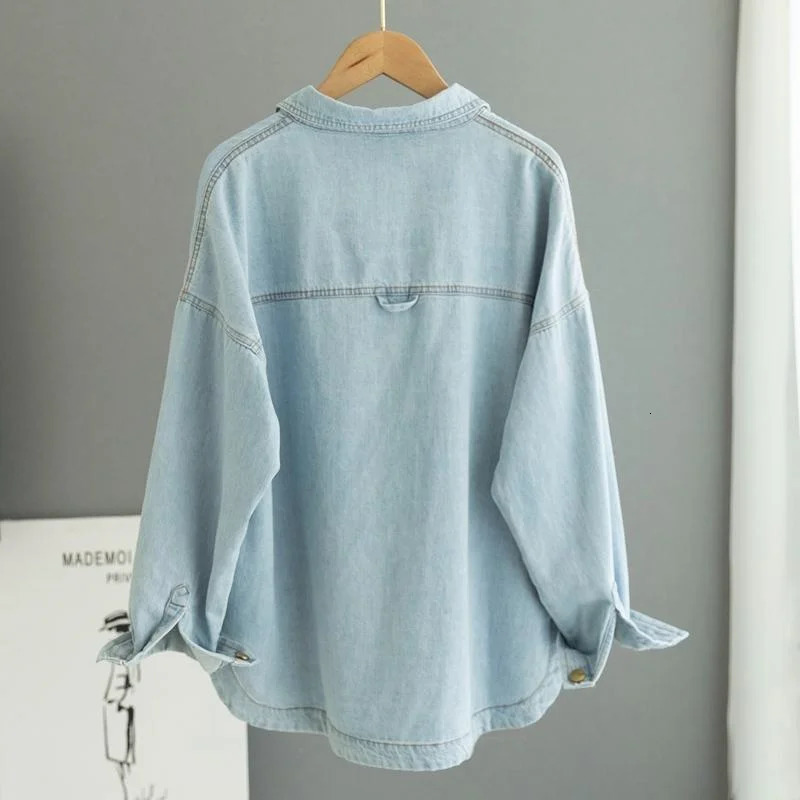 Womens Shirt Spring and Autumn Korean Denim Shirt Jacket Womens Long Sleeve Loose Womens Jeans Top Women 250317