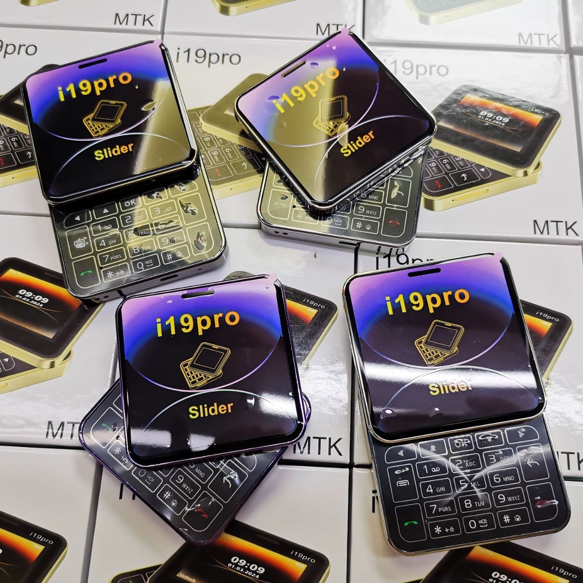 New i19Pro phone 2.4 screen side sliding cover swivel button phone i16 flip phone mini