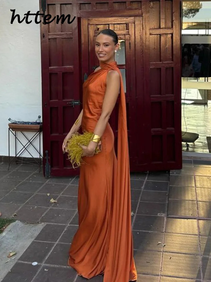 Elegant satin ribbon long party dress for women solid sleeveless and backless women spring/summer womens fashionable evening dress 250320