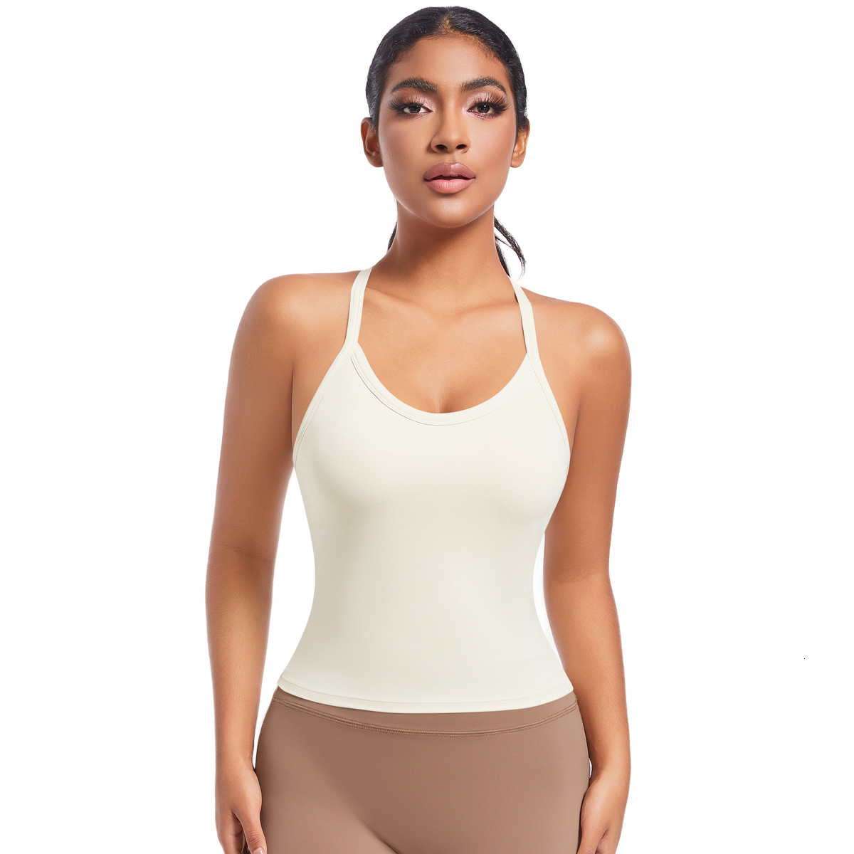 New double-sided nylon solid color back cross sports bra, running fitness yoga suit, vest top for women