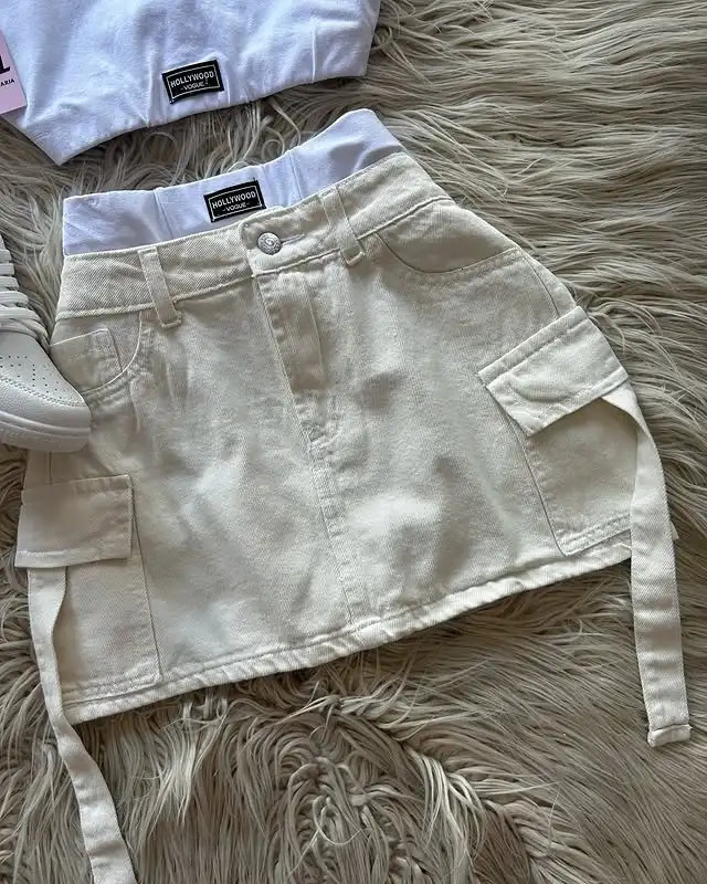 Streetwear Clothing Vest Multi Pocket Denim Skirt Suit Women Hip Hop Gothic Waist Sexy Vest Set Y2k Fashion Two Piece Set 250320