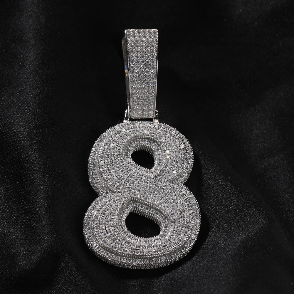 THE BLING KING Bold Lucky Number 0-9 Pendant Necklace Micro Paved Out 5A Cubic Zirconi Chain Hiphop Jewelry For Birthday Gift 250320bj