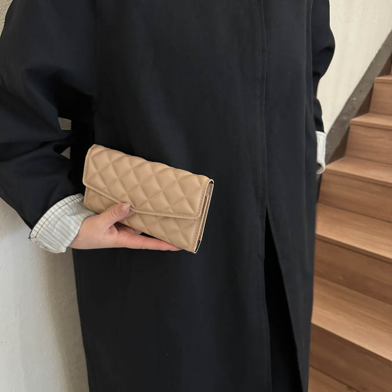 2025S Trend Designer New Card Bag Zero Wallet Fashionable Casual Diamond Grid Embroidery Thread Simple Personality Solid Color Large Capacity Handbag 