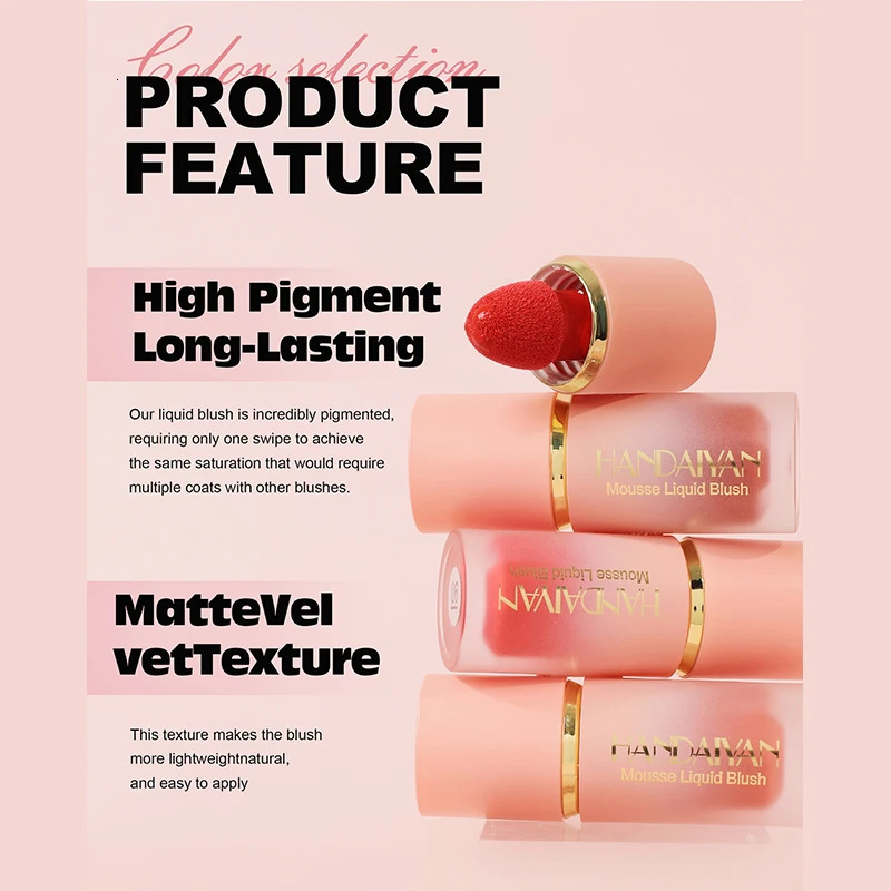 Handaiyan Matte Glitter Face Liquid Blusher Smooth Cheek Eye Mousse Blush Highlighter Stick Rouge Waterproof Contour Makeup 250321