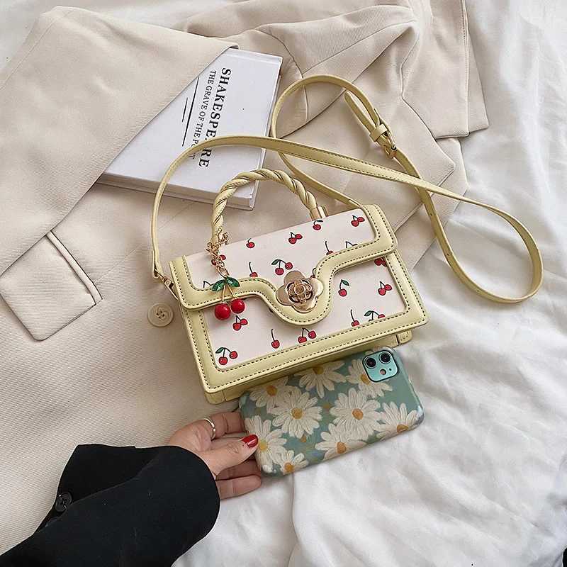 Fashion Casual Womens Handbag PU Cherry Pattern Decoration Ladies Mini Shoulder Bag Messenger Bag For Commute Shopping Outings Y250319