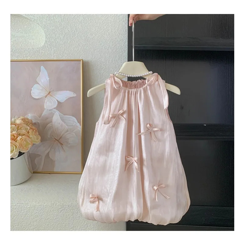 Kids Babys Girls Sleeveless Dress Summer Bow Toddler Girls Sundress Trendy Flower Bud Princess Dress for Little Girls R250424
