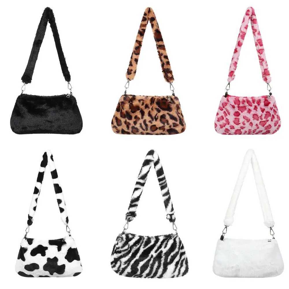 New Womens Casual Shoulder Bag Animal Print Leopard Plush Lady Shoulder Underarm Bag Female Messenger Bag Crossbody Bags Y250320