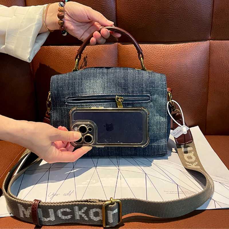 Retro High-end Fashion Denim Handbag for Women 2024 New Casual Pillow Shoulder Bag for Mothers One Shoulder Crossbody Bag Y250319