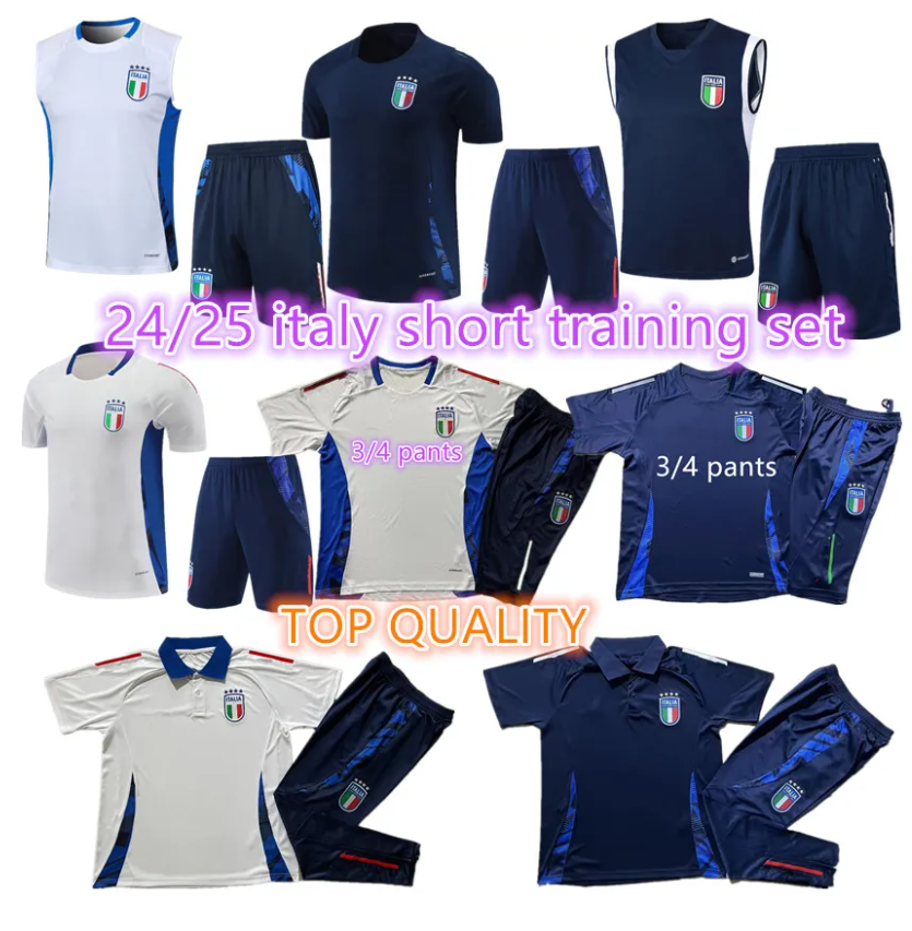 24 25 ITalyS adult polo tracksuit short sleeve training jerseys kit survetement Training suit soccer 2024 2025 Italia man 3/4 Cropped pants football jersey set