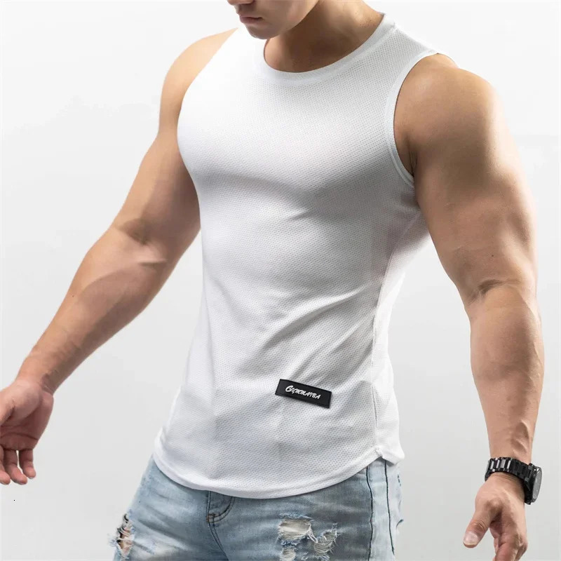 gym training tank top mens sports Tshirt summer thin mesh breathable fitness running vest quick drying sleeveless 250320