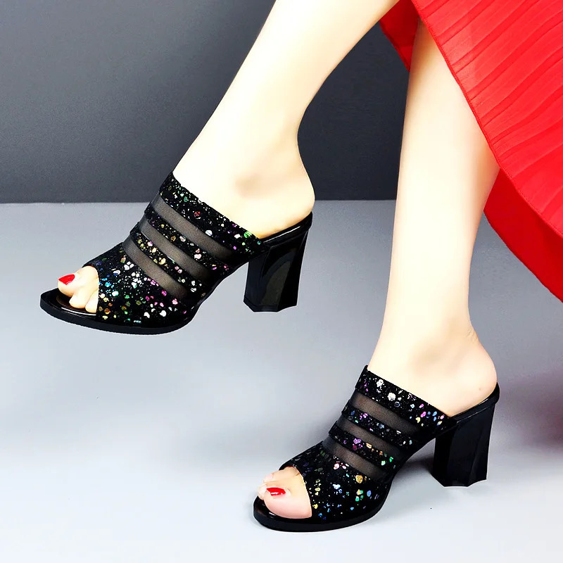 Women Sandals Fashion Thick Heel Peep Toe Womens Shoes Mesh Breathable Sandals Ladies Plus Size Girls Summer Beach Sandals 250317