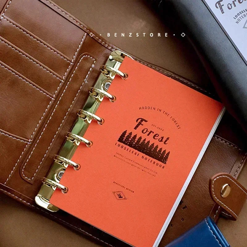 Fromthenon A7 A6 A5 soft leather large ring pine leaf notebook 6hole metal retro planner portable 250319
