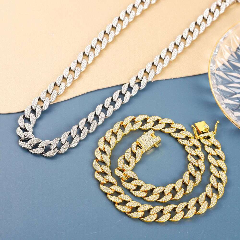 Elliptical U-shaped Cuban chain accessory alloy full dia personalized wave trend men's and women's jewelry hip-hop necklace strip