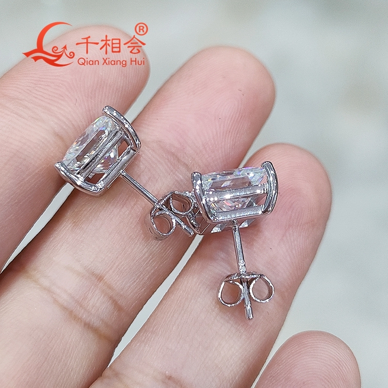 S925 silver 8*8mm 2ct square shape D VVS moissanite stone ear stud Earring for jewelry gift dating women wedding