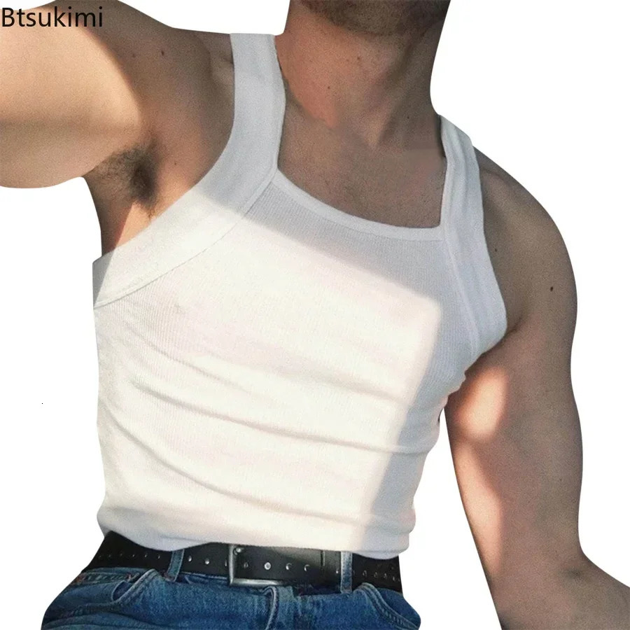 Mens Summer Casual Tank Tops Solid O-neck Streetwear Sexy Skinny Loose Sports Vests Male Sleeveless Gym Shirt Tank Tops 250320