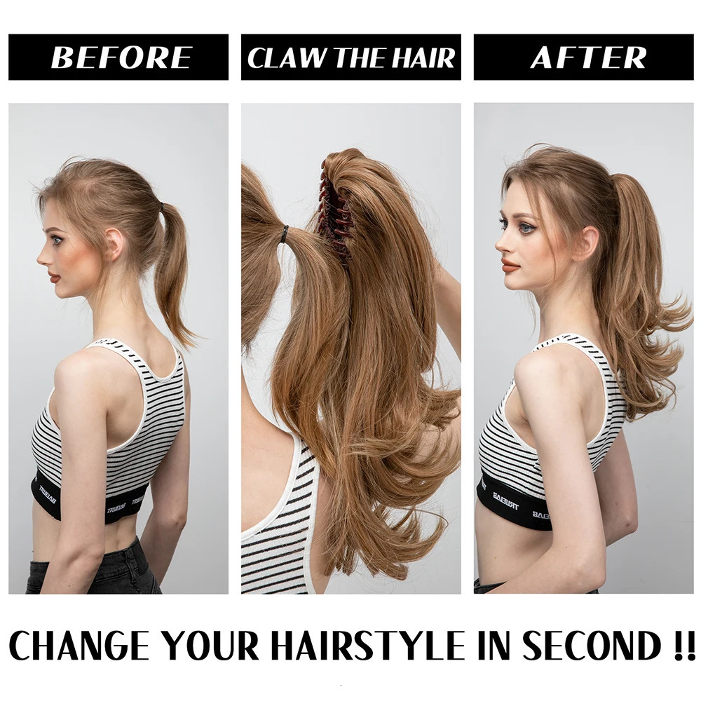 Synthetic Claw Clip In Ponytail Hair Extensions Wavy Hairpiece 14 Blonde Black Hair False Pigtail With Elastic Band 250321