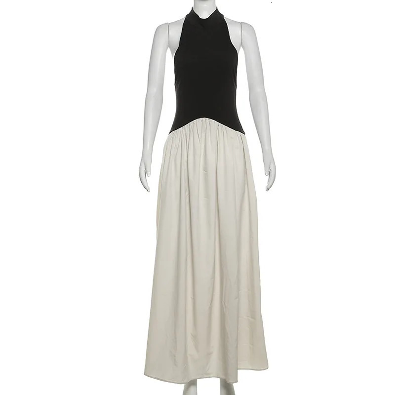 Spring Womens Fashion Wide Truffle Back Splicing Hundred Fold Style Slimming Floor Dragging Dress 250320