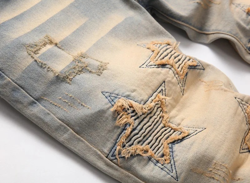 2024 Ripped Hole Destroyed Punk Hip Hop Jeans Mens Washed Vintage Brushed Stacked Denim Pants 250320