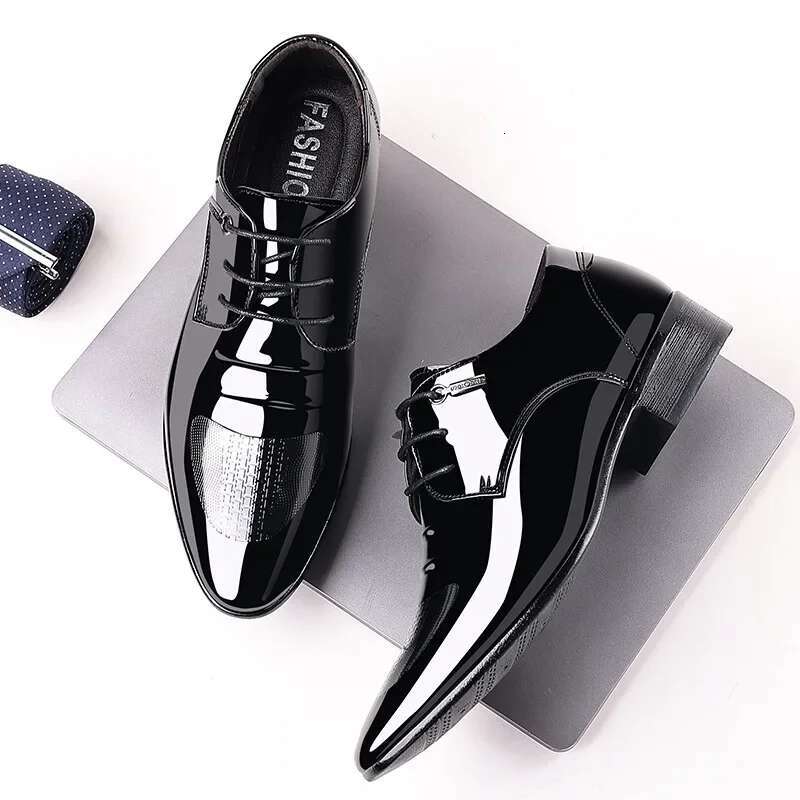 Business Oxford Men Breathable Patent Leather Formal Shoes Plus Size Man Office Wedding Flats Male Black