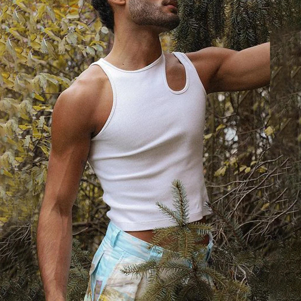 Summer Mens Sports Fitness Vest Sleeveless Vest Speed Dry Sexy Personality Hollow Out Asymmetric Pullover Sports Tank Top 250318