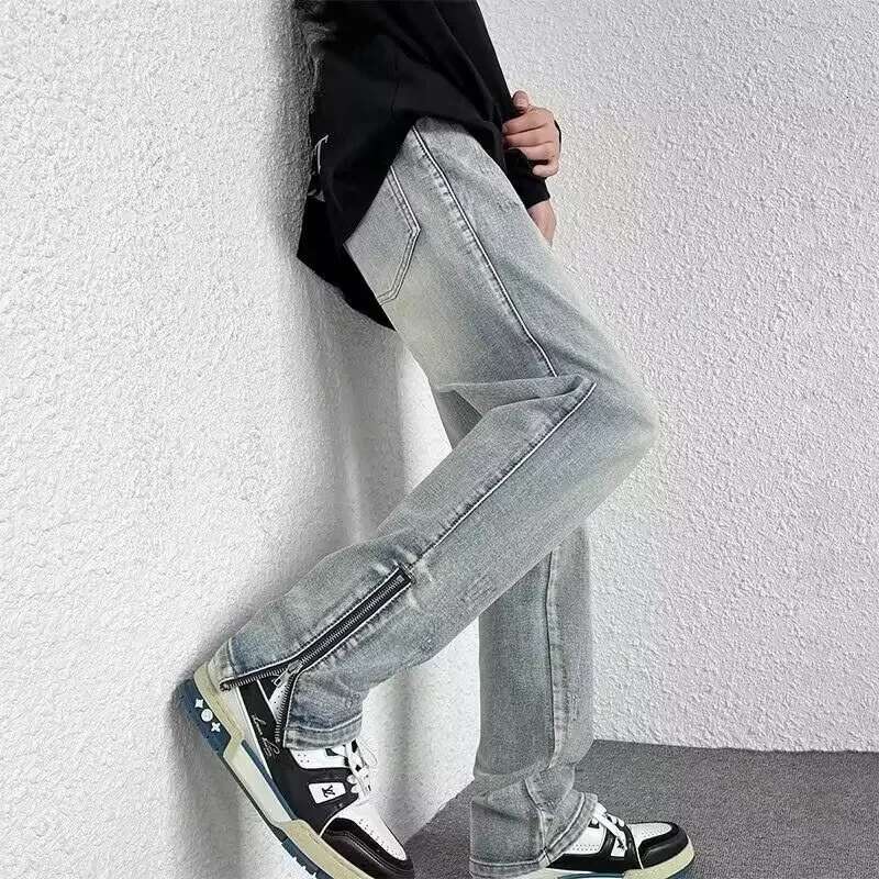 Designer Jeans New Retro Fashion Washed Jeans Men's Spring European And American High Street Hip-hop Pants Zipper Niche Design Emotional Casual M