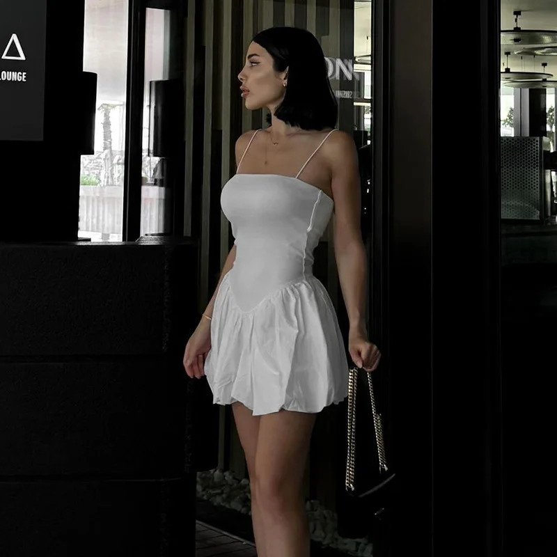 Sexy Women Vintage Solid Mini Dress Cami Ball Gown Dresses Slash Neck Sleeveless Summer Female Fashion Casual Dress Vestidos 250320