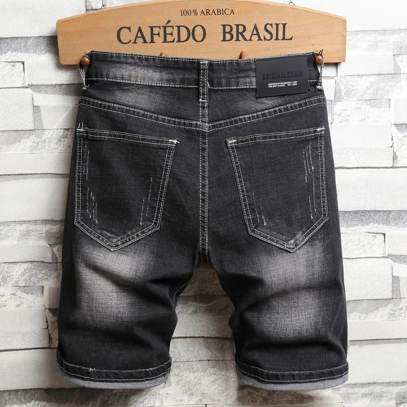 Black denim shorts jeans silver dragon embroidery perforated s fashionable slim fit loose jacket hiphop high street 250312