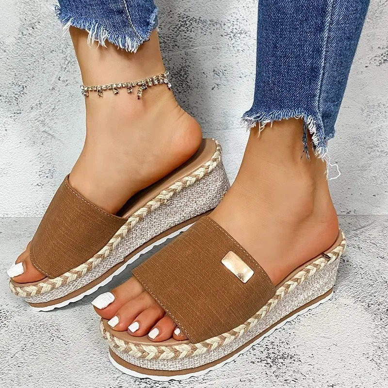 Summer Wedges Slippers Platform High Heels Women Slipper Ladies Outside Shoes Basic Clog Wedge Flip Flop Sandals 250321BJ - view 4